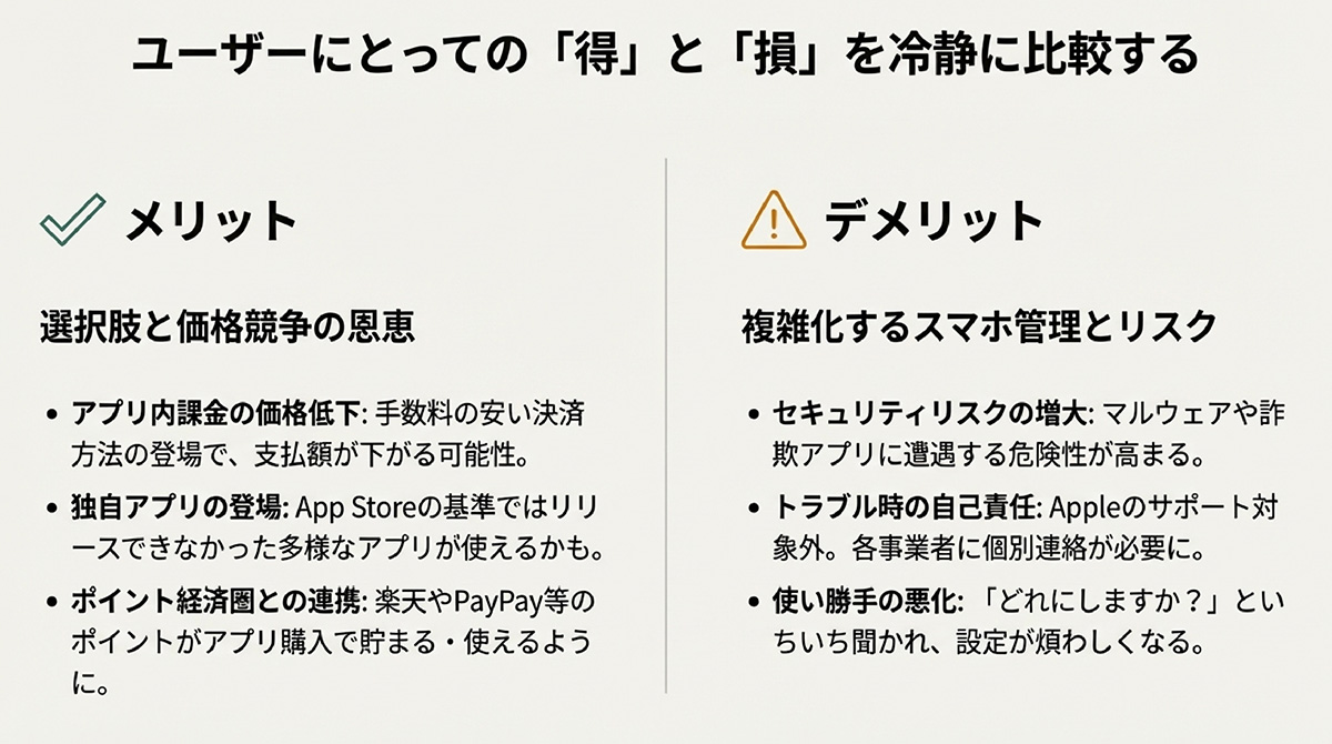 ユーザーにとってのメリットとデメリット