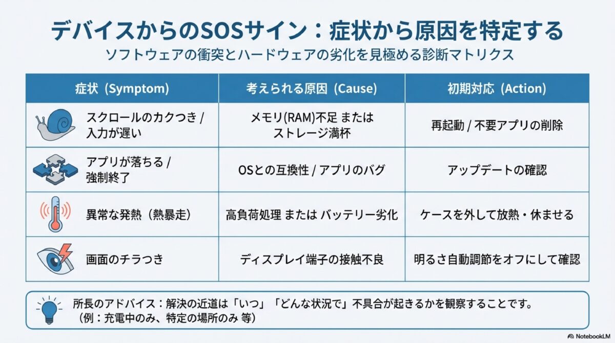 デバイスからのSOSサイン：症状から原因を特定する