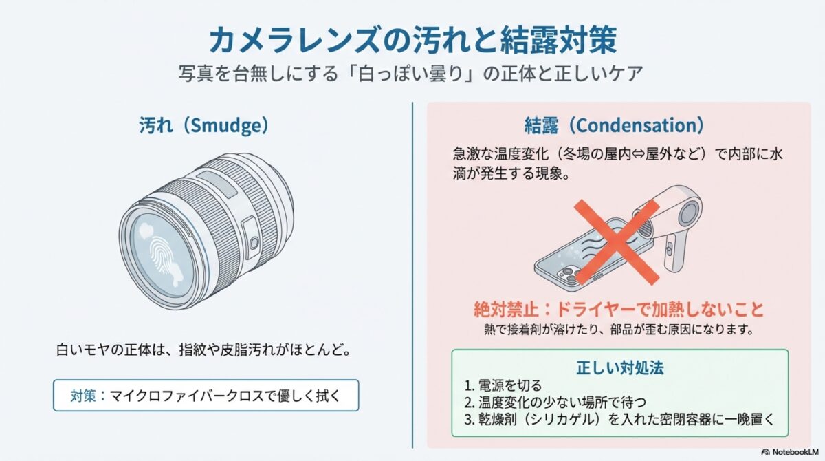 カメラレンズの汚れと結露対策