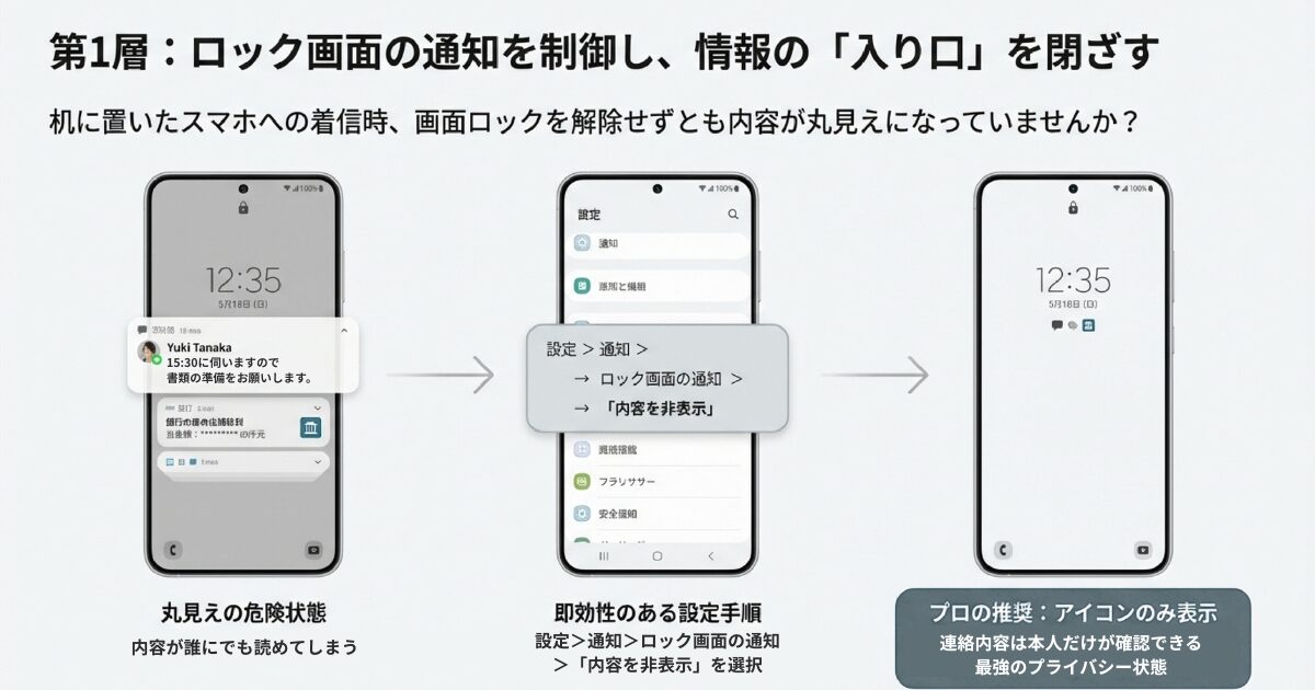 ロック画面の通知を制御し、情報の「入り口」を閉ざす