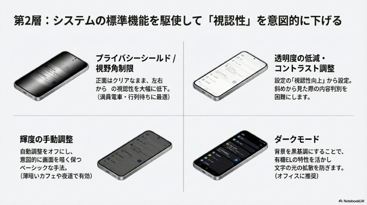 システムの標準機能を駆使して「視認性」を意図的に下げる
