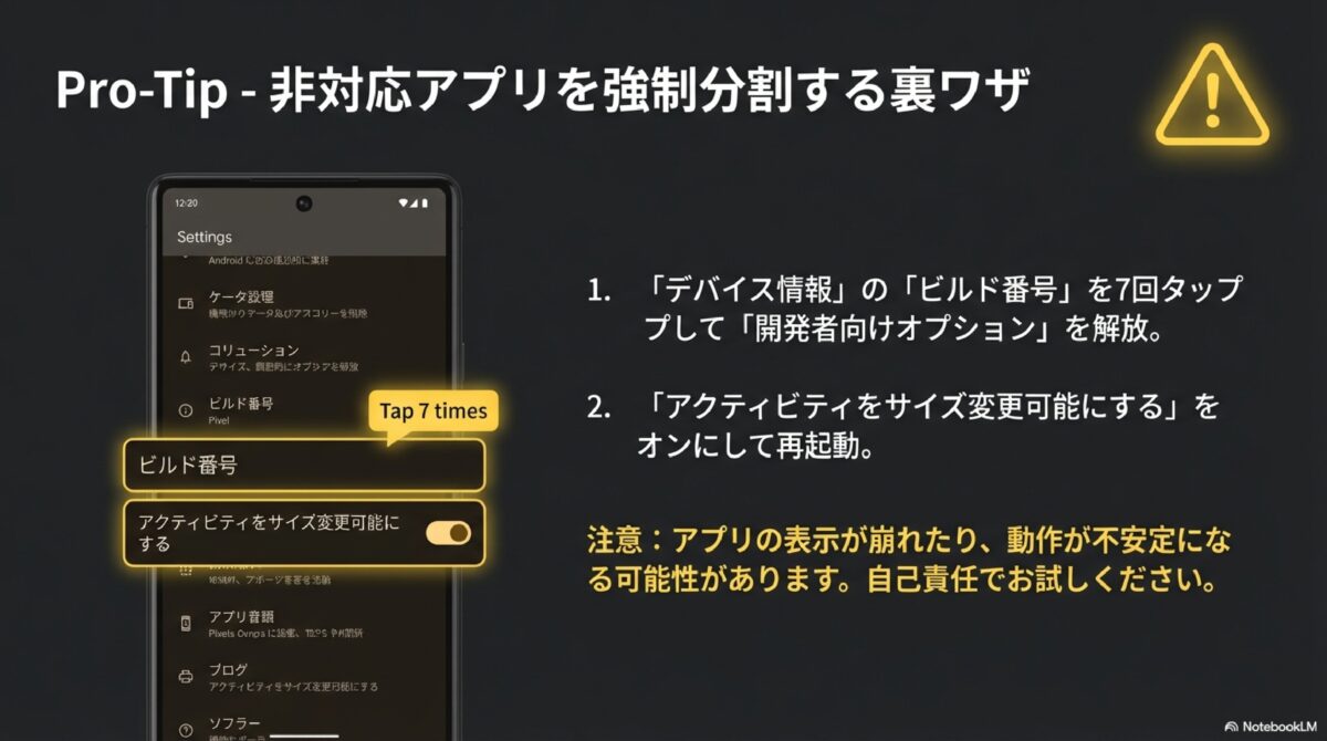 非対応アプリを強制分割する裏ワザ