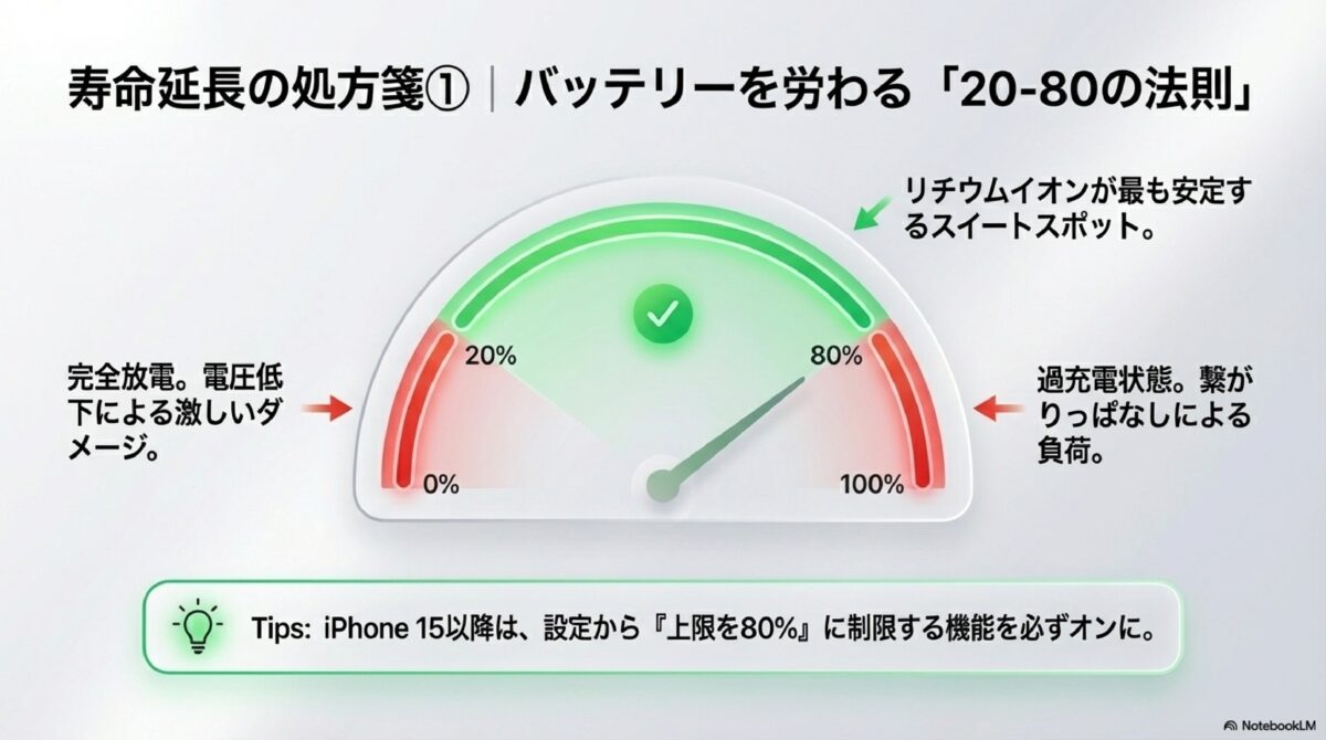 寿命延命の処方箋①｜バッテリーを労る「20-80の法則」