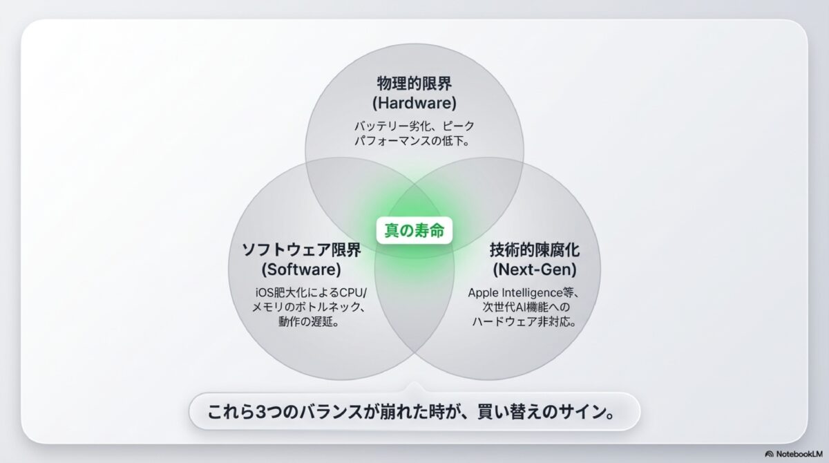 物理的限界・ソフトウェア限界・技術的陳腐化、この３つのバランスが崩れたときが、買い替えのサイン