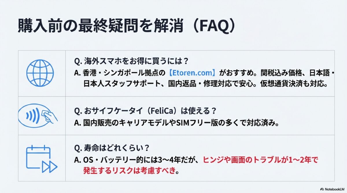 購入前の最終疑問を解消（FAQ）