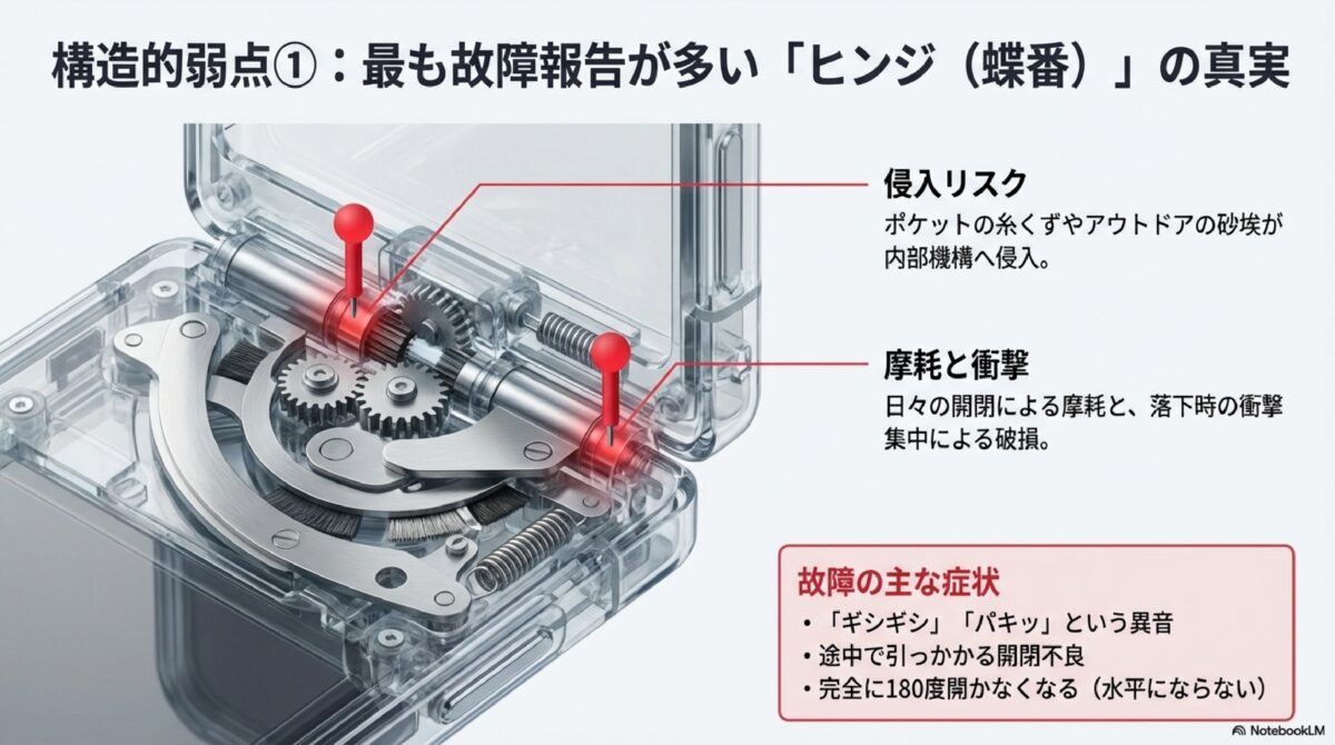 構造的弱点①：最も故障報告が多い「ヒンジ(蝶番)」の真実