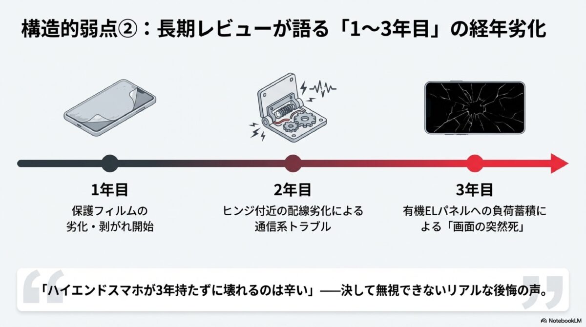 構造的弱点②：長期レビューが語る「1～3年目」の経年劣化