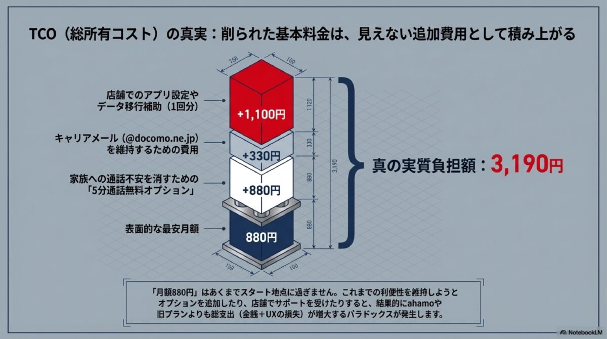 TCO（総所有コスト）の真実：削られた基本料金は、見えない追加費用として積み上がる