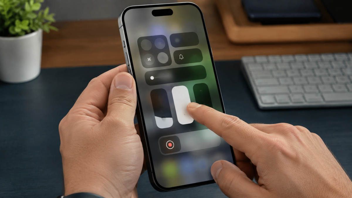 iPhoneの音量を調整して画面録画音を確認する手元